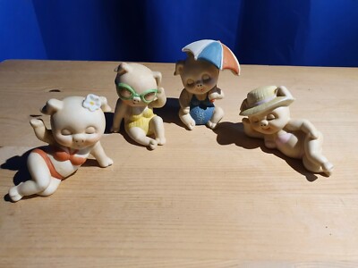 4er Set Enesco 1980 Baden Strand Beauty Schweinchen