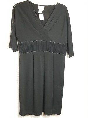 Donna Morgan Women's Long Sleeve Black Banded Waist V-Neck