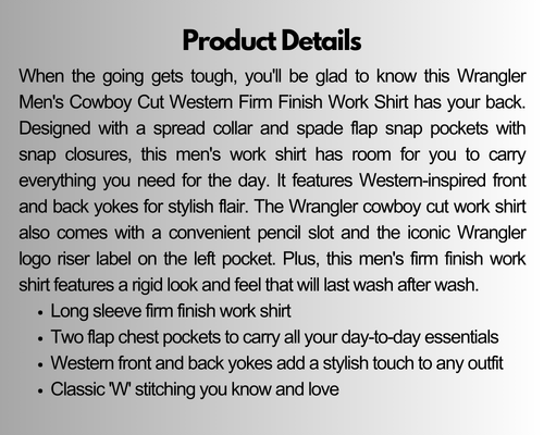 Wrangler MS7011D Men's Cowboy Cut Western Firm Finish Work Shirt, Denim, Medium - 第 7/7 張圖片