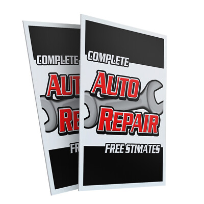 Complete Auto Repair Free Estimates 24'' x 36'' 2 Pack Of Sign Plastic Or Decal