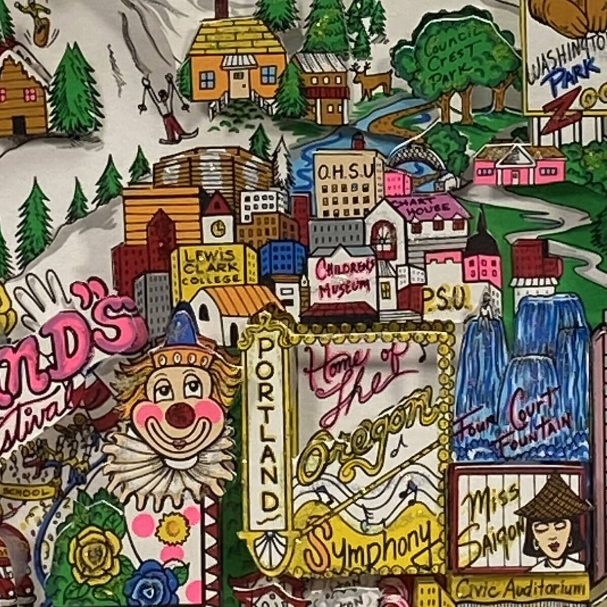 Charles Fazzino 3D Pop Art Rainbow Over Portland Signed