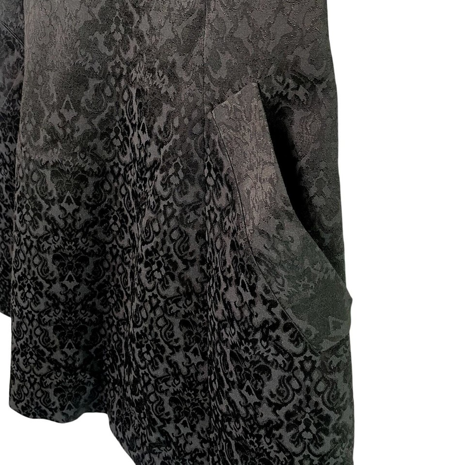 ZARA Sleeveless Embossed Jacquard V Neck Dress Pockets Zipup XS Black