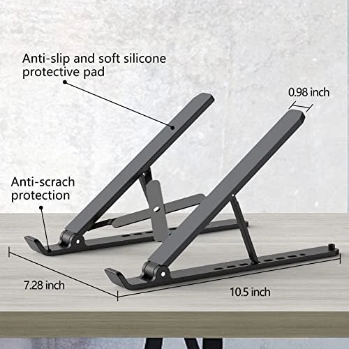 Laptop Stand for Desk, Adjustable Laptop Riser ABS+Silicone Foldable Black Laptop Stand for Desk, Adjustable Laptop Riser ABS+Silicone Foldable Black