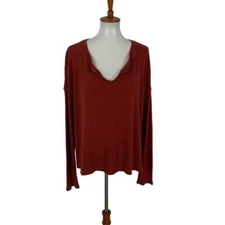 Michael Stars Rust Ribbed Long Sleeve Relaxed Fit Top OS Casual Boho Chic