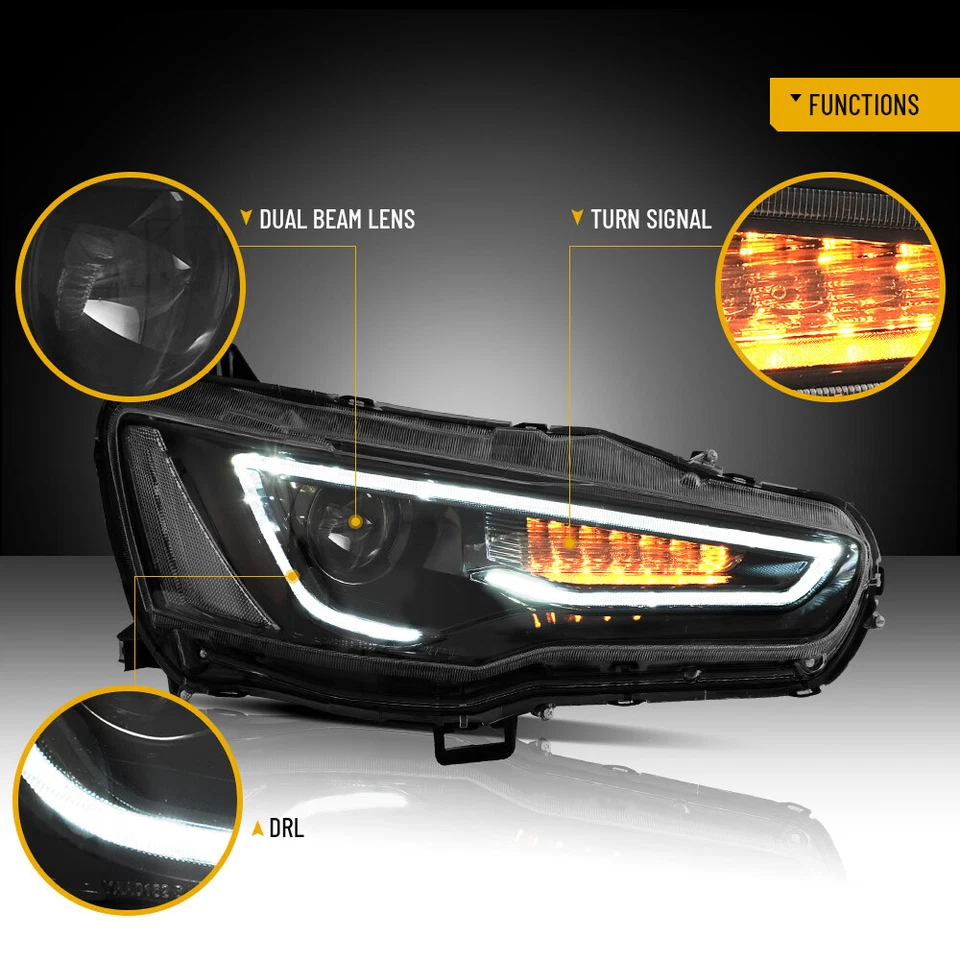 Black Smoke VLAND LED Headlights+Taillights Assembly For 08-17 Mitsubishi Lancer - Image 2 of 4