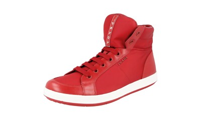 PRADA Leder High-Top Sneaker - LINEA ROSSA - Rot Weiss - NEU -  9 43