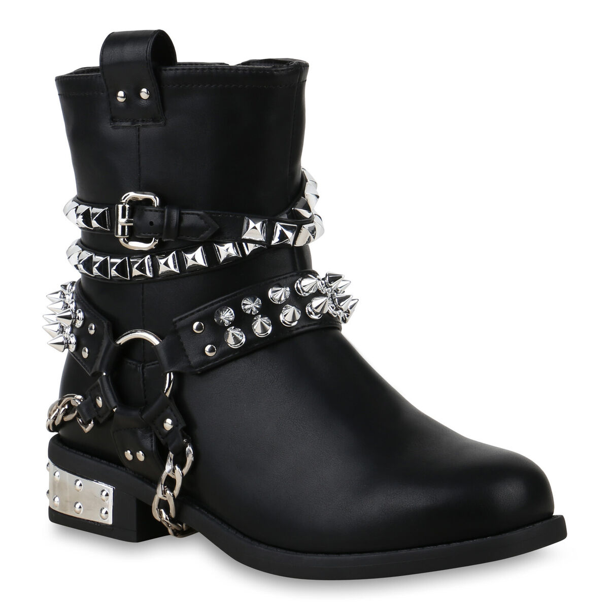 Biker Boots Schwarze Stiefel Mit Strass Damen Stiefeletten Biker Boots  Schwarze Stiefel 77314 Schuhe