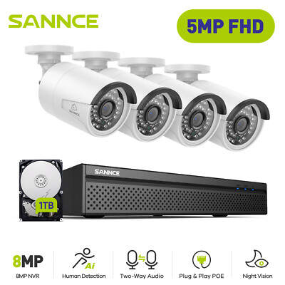 SANNCE 5MP POE Überwachungskamera 10CH NVR Zweiweg-Audio Kamera Email Alarm 1TB
