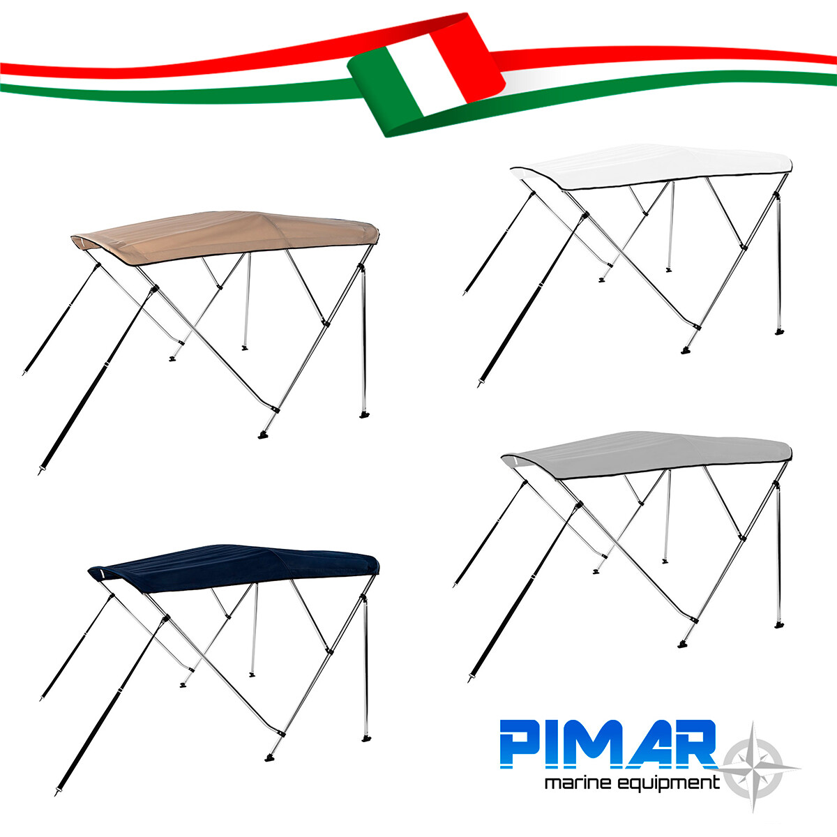 Tendalino Bimini 4 Archi Per Barca - Alluminio Anodizzato, Poliestere 600D, Diverse Misure E Colori - Foto 2