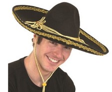 Black/Gold Large Sombrero Hat - Deluxe Costume Accessory - One Size
