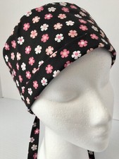 Pink Floral Lined Medical Scrub Cap Surgery Chef Dental Veterinarian Chemo Hat