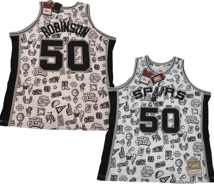 98-99 David Robinson #50 Spurs Mens Mitchell & Ness Swingman Doodle Jersey $155