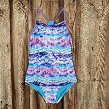 Speedo Youth Girls One Piece Swimsuit Size XL 16 Purple Tie Dye UPF 50 NWOT