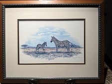 Zebras Signed by Alan James Robinson Double Matted Print Framed 19 x 15