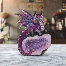 Purple Dragon Guarding Faux Crystal Cave Stat...