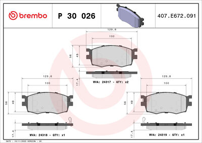 BREMBO P 30 026 Bremsbelagsatz, Scheibenbremse für DODGE,HYUNDAI,HYUNDAI (BEIJIN