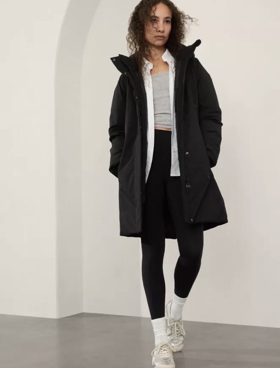 New! Athleta Rainout Outbound Parka Jacket Coat, Black SIZE XSmall