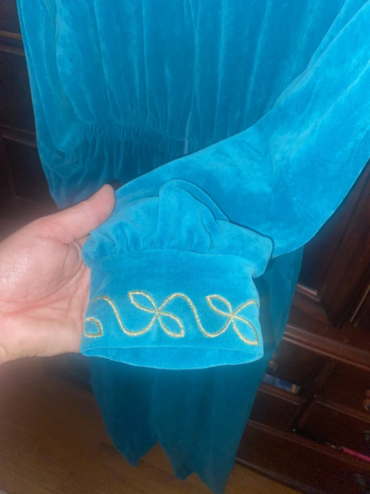 Mono vintage Mid Century moderno años 70 batas de CA talla mediana verde azulado dorado Foto 2 de 4