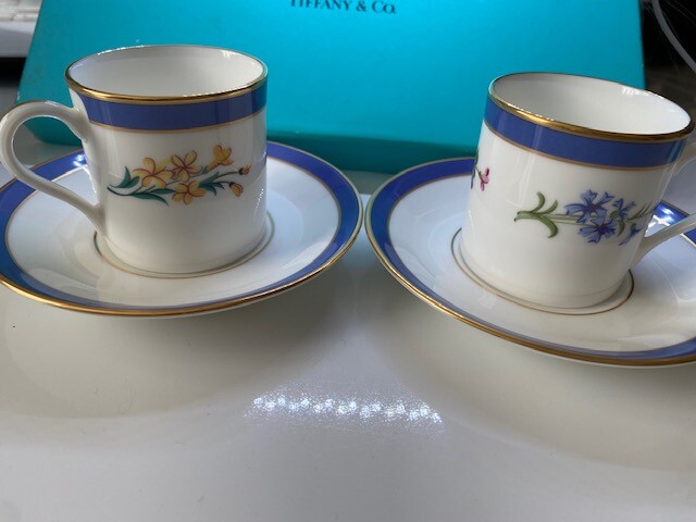 TIFFANY & Co. Floral Cup & Saucer Pair 2 Customer Set Made TIFFANY & Co. Floral Cup & Saucer Pair 2 Customer Set Made