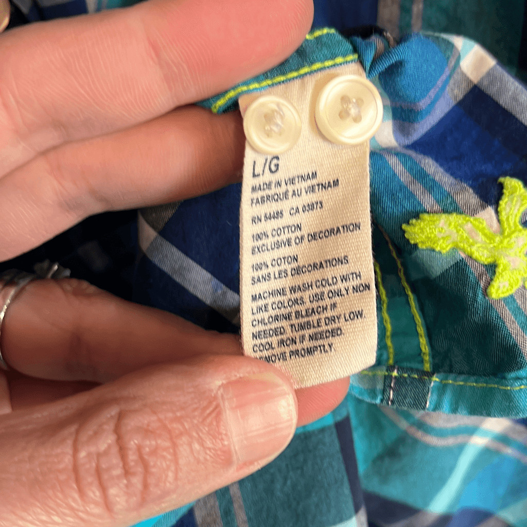 American Eagle Blue Plaid Button Down Large - image 4