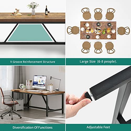 70.8" Large Kitchen Dining Room Table for 6-8 People Farmhouse Rustic Brown - Picture 4 of 7