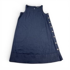 For Cynthia Lagenlook Linen Shift Dress Blue Sleeveless Casual Coastal Relaxed S
