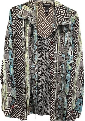 Womens 2X - 2PC Boho Blouse Set Tribal Geometric Tank & Shirt Gold Thread