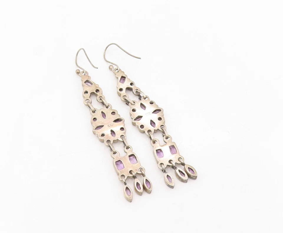 Pendientes vintage de plata de ley 925 amatista floral araña colgante EG13877 Foto 4 de 4