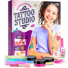 Pretty Me Glitter Tattoo Kit for Kids - Metallic, Fake Tattoos for Girls