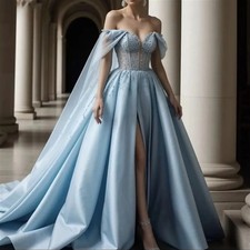 Princess Wedding Dress Cape Wrap Off Shoulder Satin A-Line Elegant Bridal Gowns