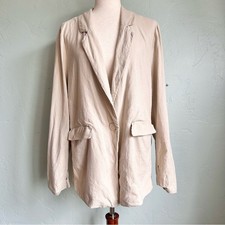 Evereve Women Classic Beige Linen Single Button Blazer Large Summer Work Travel