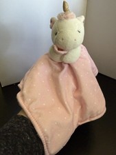 Hudson Baby Unicorn Security Blanket Pink White polka Dot Gold Horn Plush 14