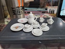 Porcelain Miniature Tea Set Dollhouse Teapot Cups Plates Flowers With Box 18 PC