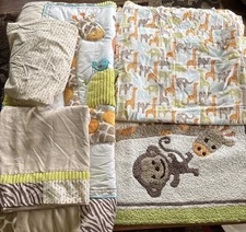 6Pc Carter's Jungle Collection Crib Set Comforter Dust Ruffle Rug Curtains Sheet