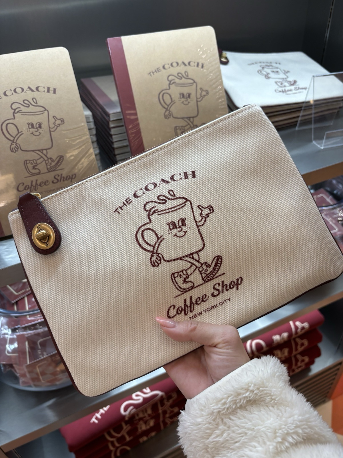 The Coach Coffee Shop Official Pouch Clutch Bag Canvas CS485 B4/NP