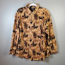 VTG Woolrich Elk Deer All Over Print Flannel Shirt Button Up Mens Large L