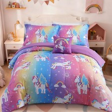 Twin Comforter Set for Girls -3 Pieces Rainbow Unicorn Twin/Twin XL Bedding S...