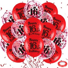 Red 16th Birthday Balloons, 18Pcs Happy 16th Birthday Decorations, Latex Ball...
