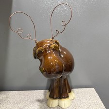 Big Sky Carvers Glazed Ceramic Brown Moose With Wire Antlers Figurine Whimsical