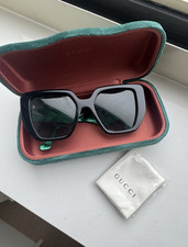 Gucci GG0956S 001 Oversized Square Sunglasses Black/Green Frame Black Lens