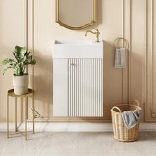 18.5 in floating Bathroom Vanity w Resin Basin for Small Bathrooms, Left storage