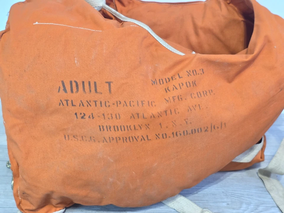 Vintage 1963 Kapok Life Preserver - Model No. 3- Adult APCO Atlantic-pacific  - Image 3 of 4