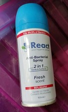 React 80% Alcohol Hand Sanitiser Antibacterial Sanitising Aerosol Spray 100ml