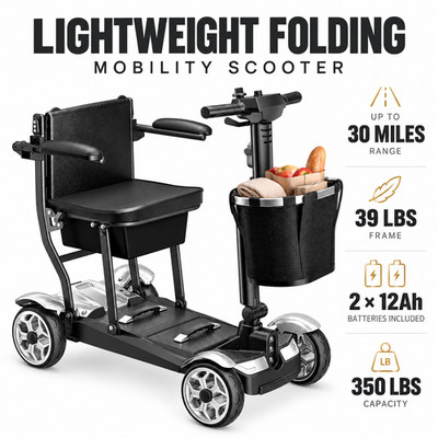Lightweight Folding Mobility Scooter 4 Wheel Electric Travel Scooter Senior 30Mi