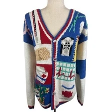 Vintage The Eagles Eye Nurse Cardigan Hand Knit Teddy Bear Sweater Size Large
