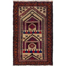Tribal Afghan Prayer Rug 2'8"x4'3" Ft Hand-Knotted Oriental 100 Wool Rug W37611