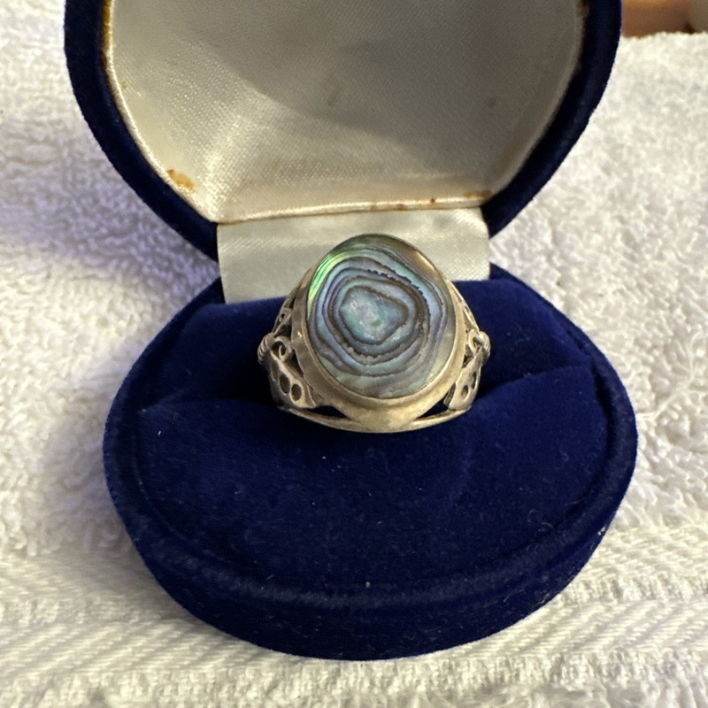 Large Sterling Silver 925 Abalone Ring Size 7