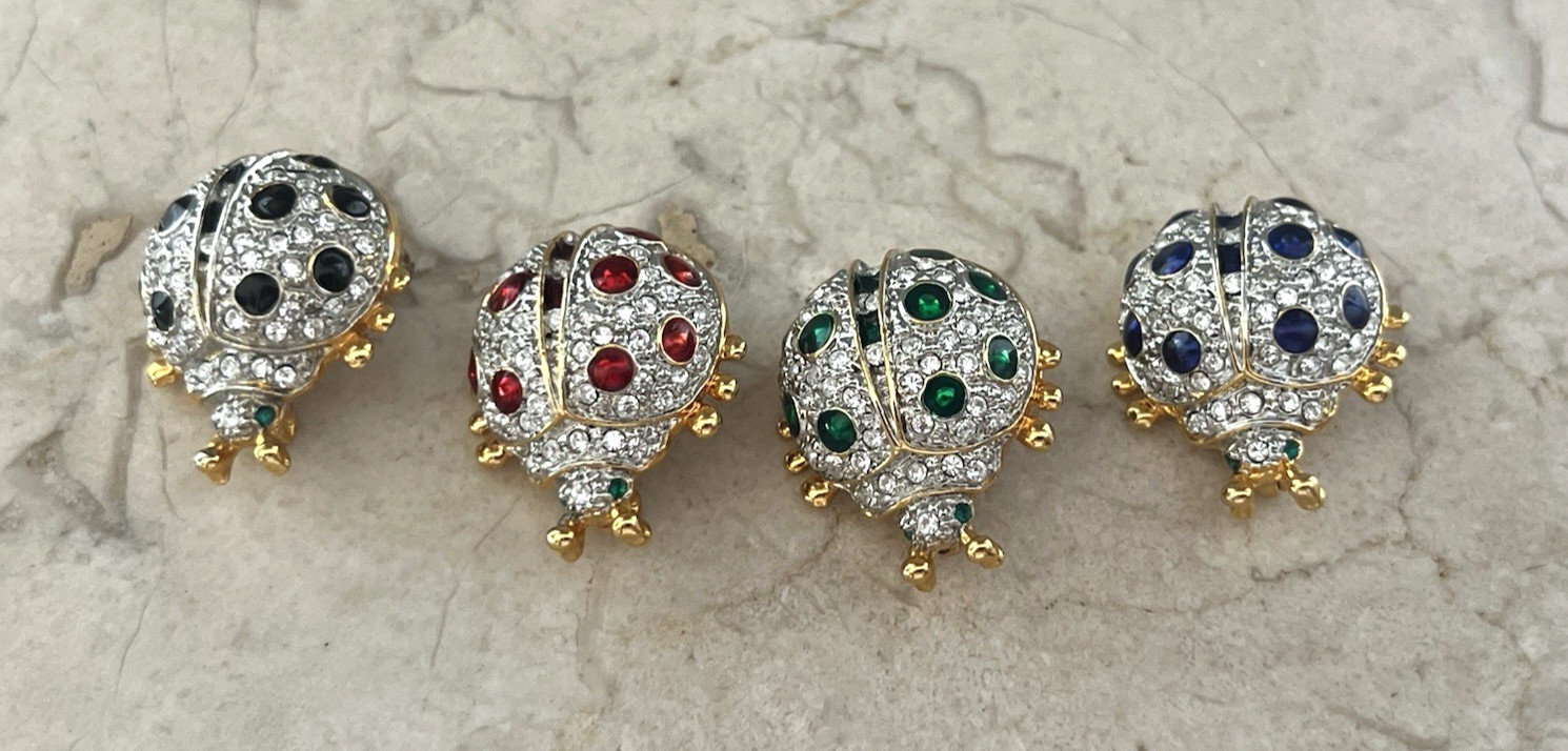 4 Small Rhinestone Crystal Multi colored Enamel L… - image 1