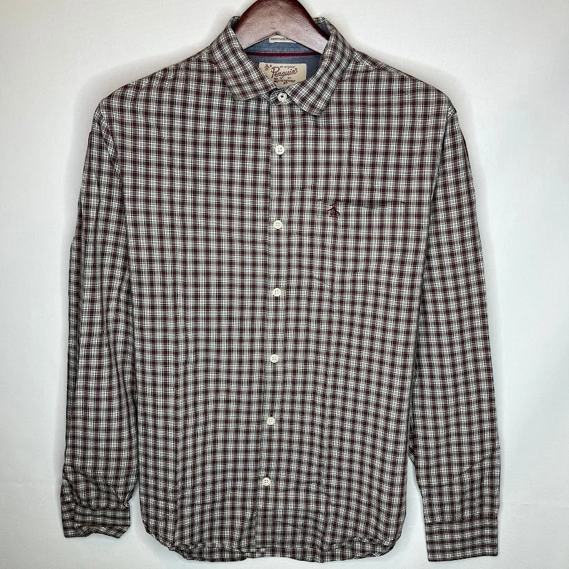 Chemise An Original Penguin Homme – Heritage Coupe Slim – Bleu à Carreaux – Taille 15.5