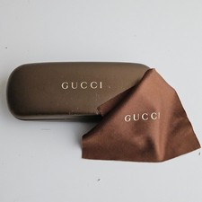 Gucci Eyeglass Sunglasses Case Bronze Good Hard Shell GG Monogram Lining Cloth